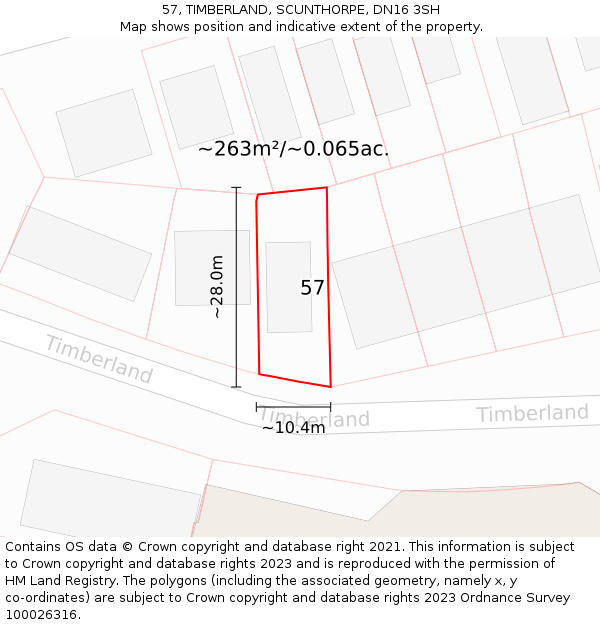 57, TIMBERLAND, SCUNTHORPE, DN16 3SH: Plot and title map