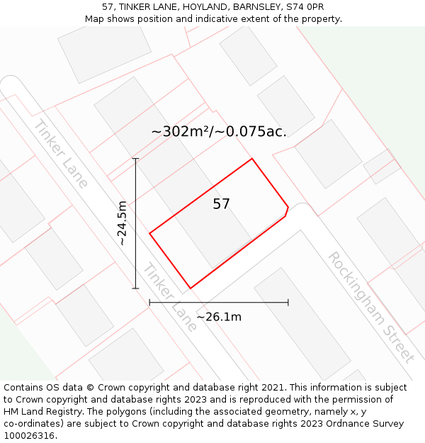 57, TINKER LANE, HOYLAND, BARNSLEY, S74 0PR: Plot and title map