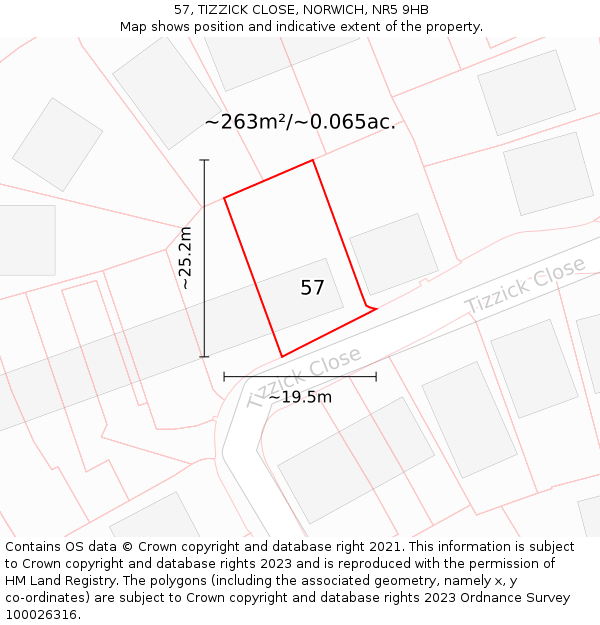 57, TIZZICK CLOSE, NORWICH, NR5 9HB: Plot and title map