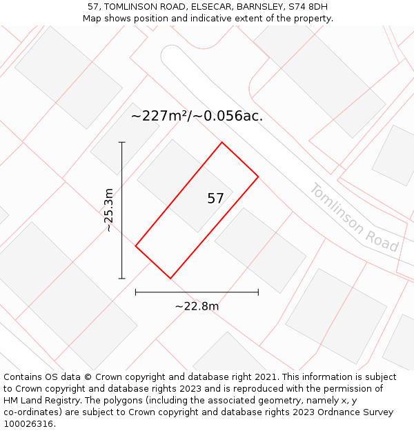 57, TOMLINSON ROAD, ELSECAR, BARNSLEY, S74 8DH: Plot and title map