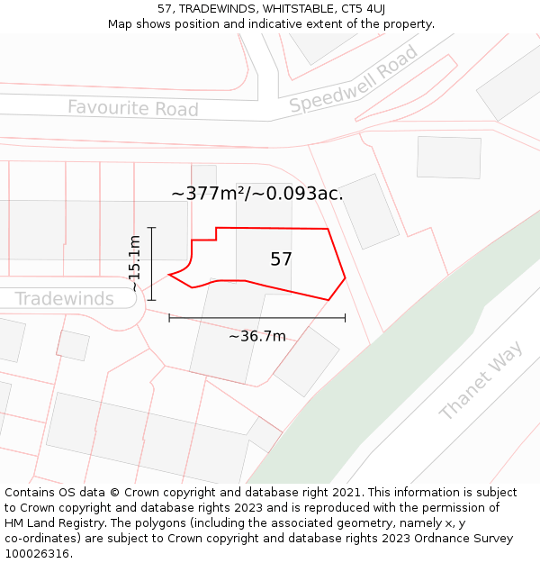 57, TRADEWINDS, WHITSTABLE, CT5 4UJ: Plot and title map