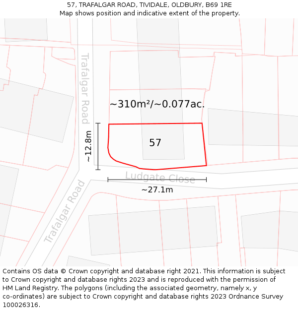 57, TRAFALGAR ROAD, TIVIDALE, OLDBURY, B69 1RE: Plot and title map