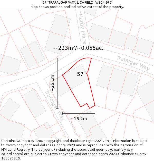 57, TRAFALGAR WAY, LICHFIELD, WS14 9FD: Plot and title map