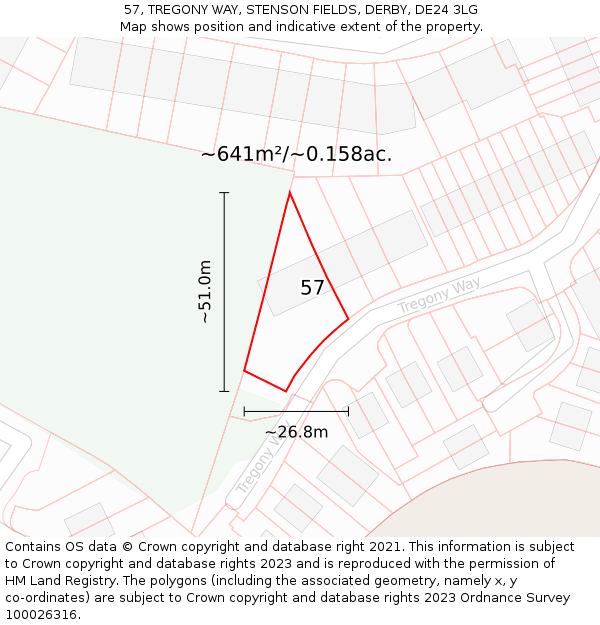 57, TREGONY WAY, STENSON FIELDS, DERBY, DE24 3LG: Plot and title map