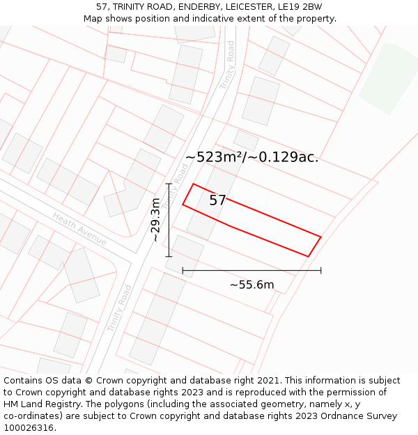 57, TRINITY ROAD, ENDERBY, LEICESTER, LE19 2BW: Plot and title map