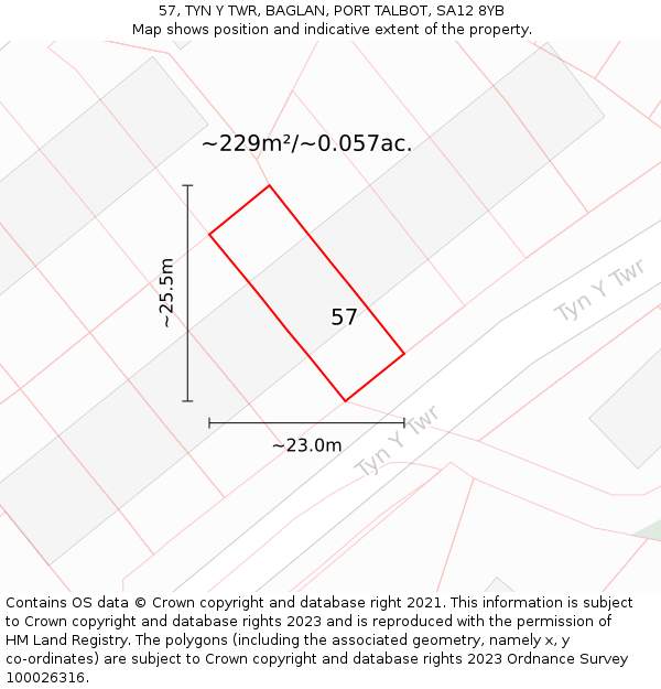 57, TYN Y TWR, BAGLAN, PORT TALBOT, SA12 8YB: Plot and title map