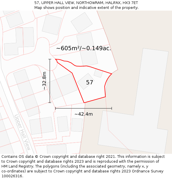 57, UPPER HALL VIEW, NORTHOWRAM, HALIFAX, HX3 7ET: Plot and title map