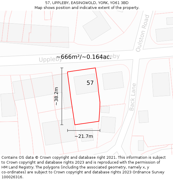 57, UPPLEBY, EASINGWOLD, YORK, YO61 3BD: Plot and title map