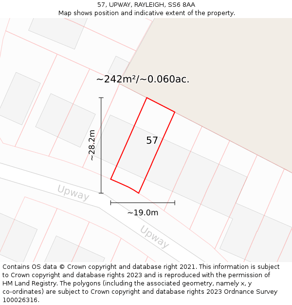 57, UPWAY, RAYLEIGH, SS6 8AA: Plot and title map