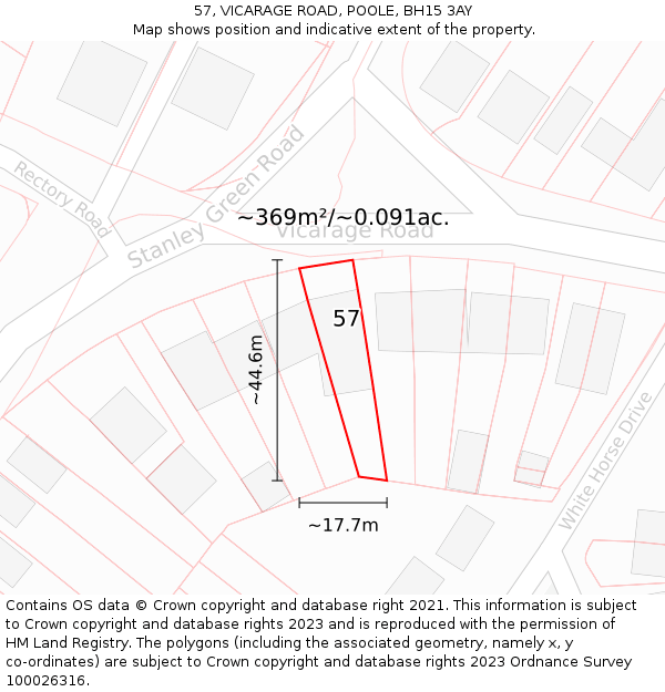 57, VICARAGE ROAD, POOLE, BH15 3AY: Plot and title map