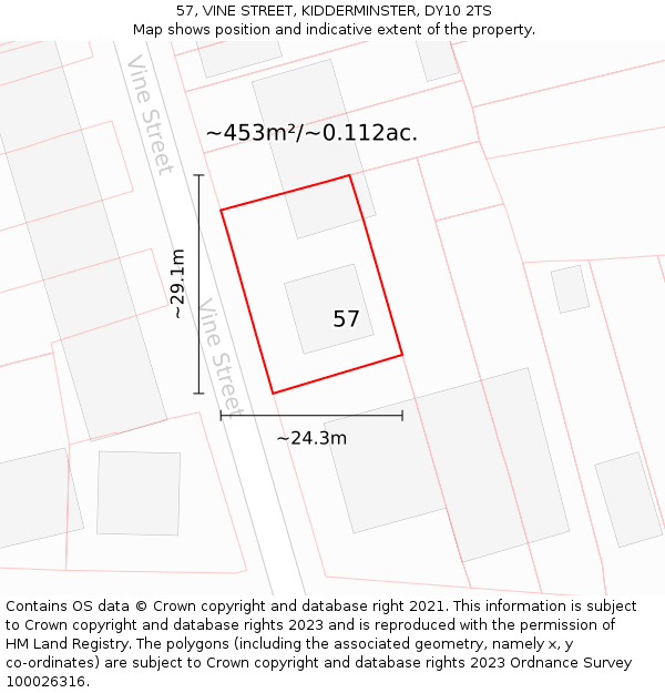 57, VINE STREET, KIDDERMINSTER, DY10 2TS: Plot and title map