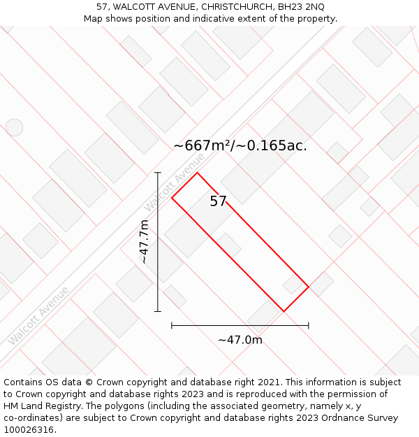 57, WALCOTT AVENUE, CHRISTCHURCH, BH23 2NQ: Plot and title map