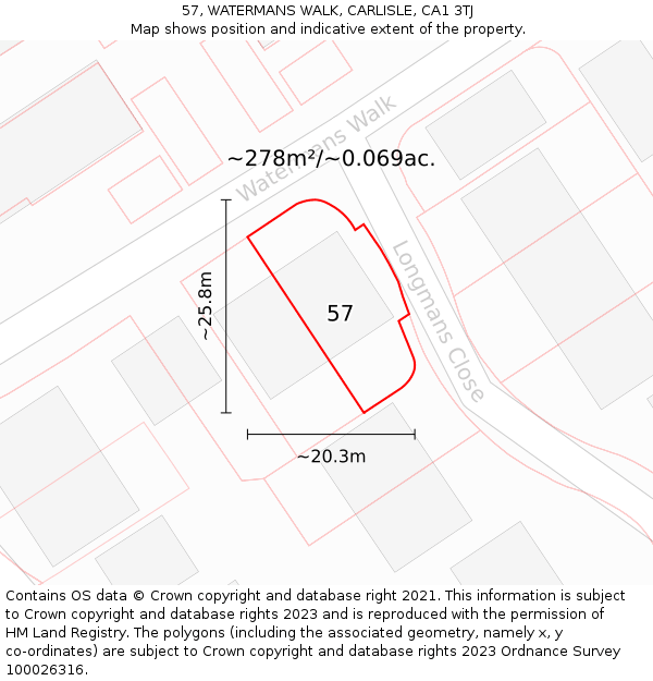 57, WATERMANS WALK, CARLISLE, CA1 3TJ: Plot and title map