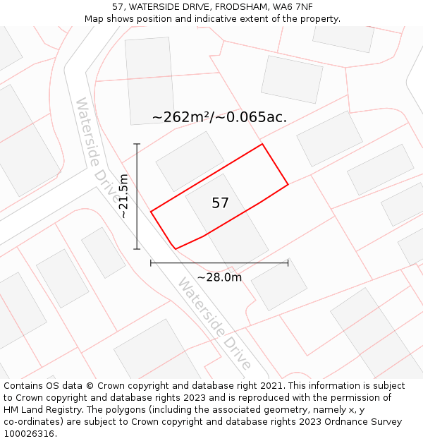 57, WATERSIDE DRIVE, FRODSHAM, WA6 7NF: Plot and title map