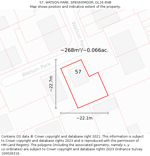 57, WATSON PARK, SPENNYMOOR, DL16 6NB: Plot and title map