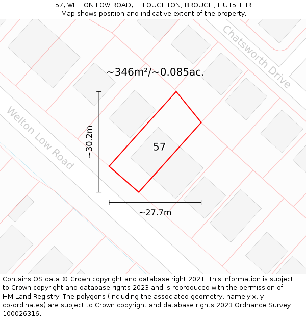 57, WELTON LOW ROAD, ELLOUGHTON, BROUGH, HU15 1HR: Plot and title map