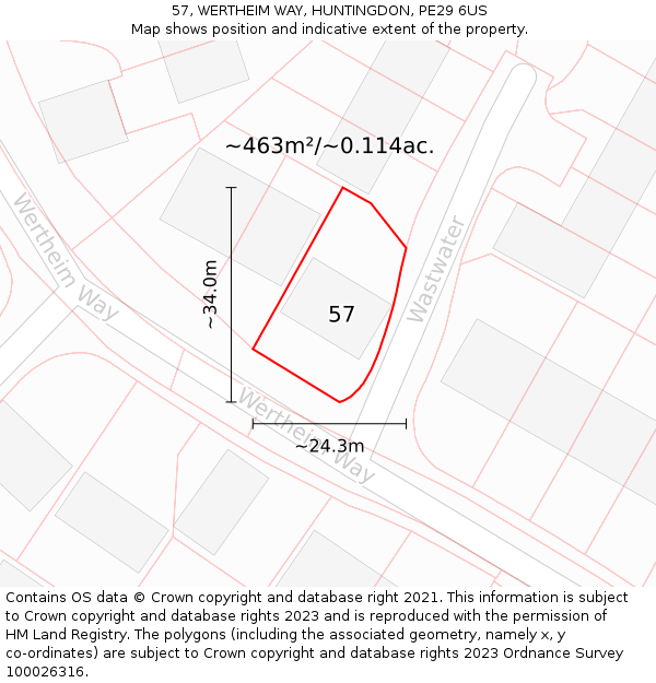 57, WERTHEIM WAY, HUNTINGDON, PE29 6US: Plot and title map