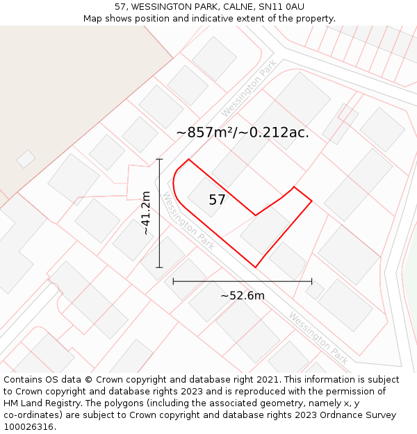 57, WESSINGTON PARK, CALNE, SN11 0AU: Plot and title map