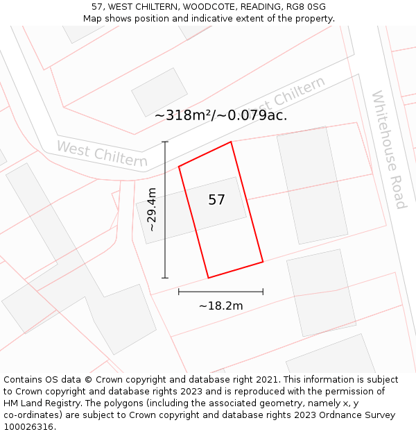 57, WEST CHILTERN, WOODCOTE, READING, RG8 0SG: Plot and title map