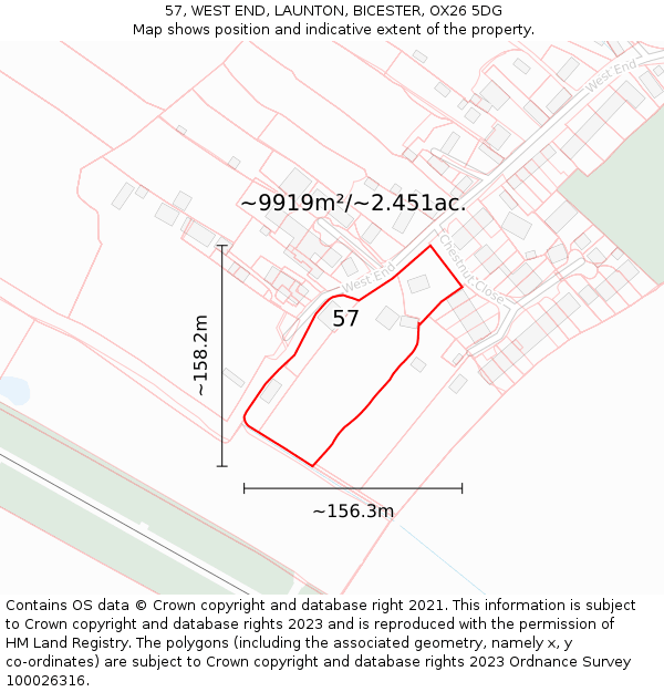 57, WEST END, LAUNTON, BICESTER, OX26 5DG: Plot and title map