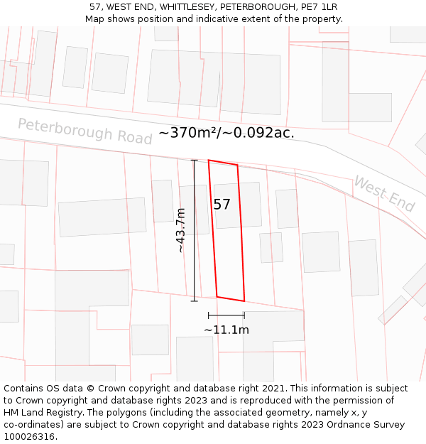57, WEST END, WHITTLESEY, PETERBOROUGH, PE7 1LR: Plot and title map