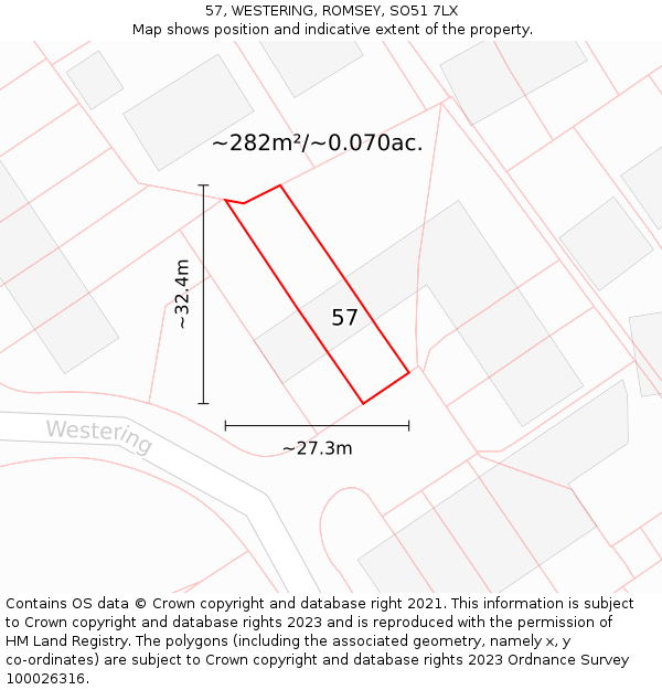 57, WESTERING, ROMSEY, SO51 7LX: Plot and title map