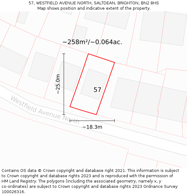 57, WESTFIELD AVENUE NORTH, SALTDEAN, BRIGHTON, BN2 8HS: Plot and title map