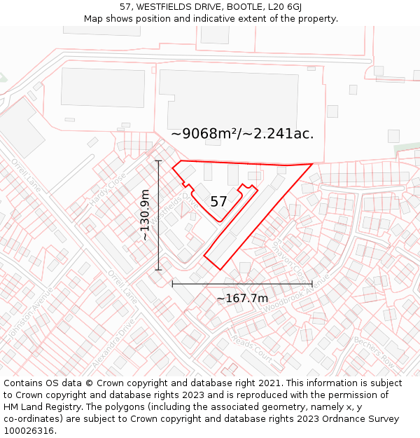 57, WESTFIELDS DRIVE, BOOTLE, L20 6GJ: Plot and title map