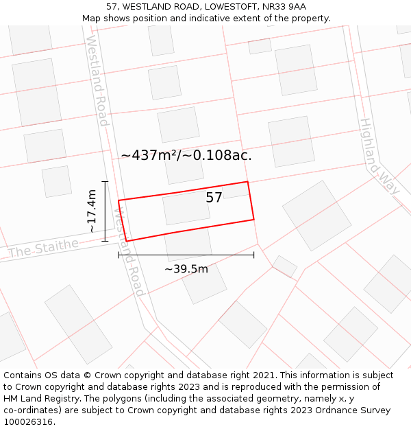 57, WESTLAND ROAD, LOWESTOFT, NR33 9AA: Plot and title map