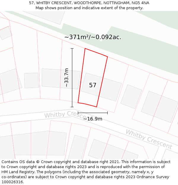 57, WHITBY CRESCENT, WOODTHORPE, NOTTINGHAM, NG5 4NA: Plot and title map