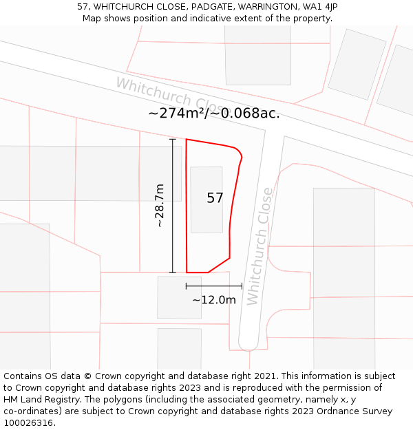 57, WHITCHURCH CLOSE, PADGATE, WARRINGTON, WA1 4JP: Plot and title map