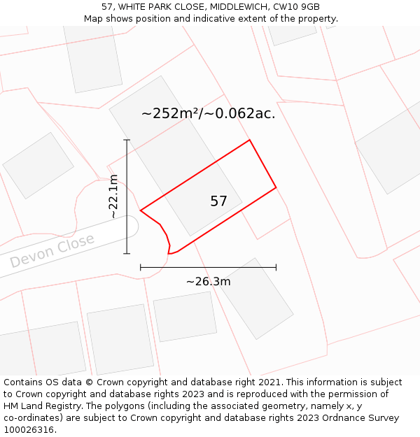 57, WHITE PARK CLOSE, MIDDLEWICH, CW10 9GB: Plot and title map