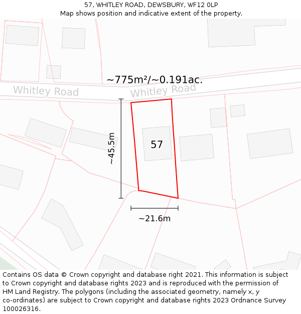 57, WHITLEY ROAD, DEWSBURY, WF12 0LP: Plot and title map