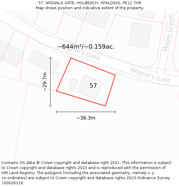 57, WIGNALS GATE, HOLBEACH, SPALDING, PE12 7HR: Plot and title map