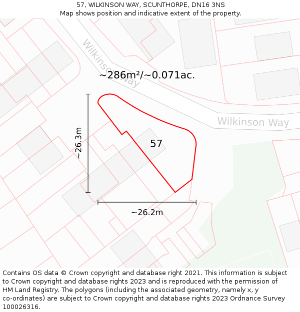 57, WILKINSON WAY, SCUNTHORPE, DN16 3NS: Plot and title map