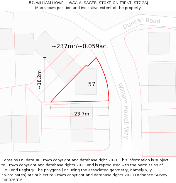 57, WILLIAM HOWELL WAY, ALSAGER, STOKE-ON-TRENT, ST7 2AJ: Plot and title map
