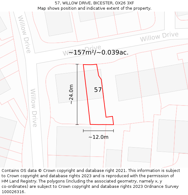 57, WILLOW DRIVE, BICESTER, OX26 3XF: Plot and title map