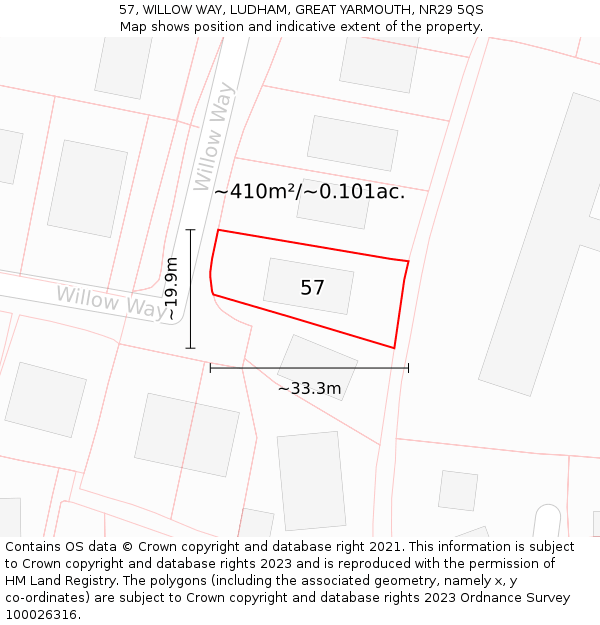 57, WILLOW WAY, LUDHAM, GREAT YARMOUTH, NR29 5QS: Plot and title map