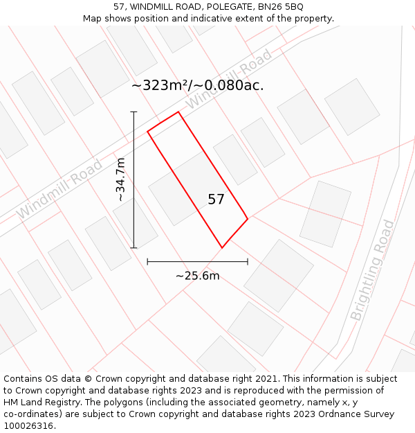 57, WINDMILL ROAD, POLEGATE, BN26 5BQ: Plot and title map