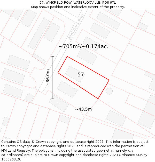 57, WINKFIELD ROW, WATERLOOVILLE, PO8 9TL: Plot and title map