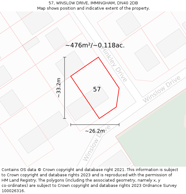 57, WINSLOW DRIVE, IMMINGHAM, DN40 2DB: Plot and title map
