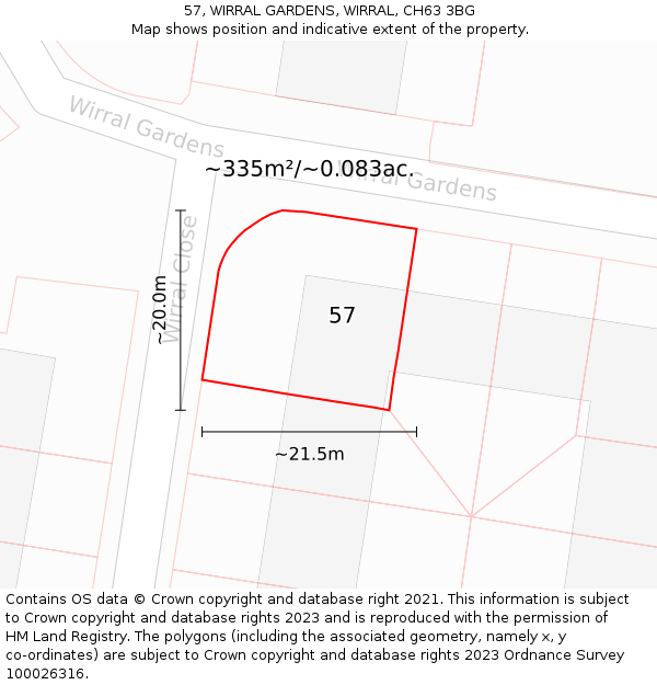 57, WIRRAL GARDENS, WIRRAL, CH63 3BG: Plot and title map