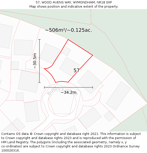 57, WOOD AVENS WAY, WYMONDHAM, NR18 0XP: Plot and title map