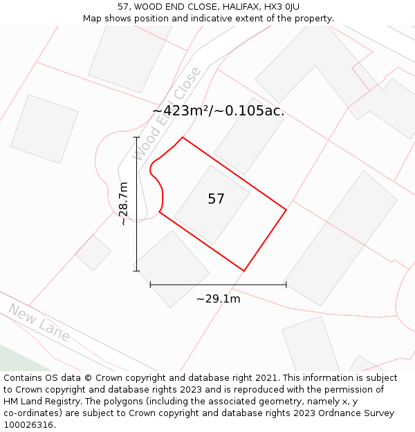 57, WOOD END CLOSE, HALIFAX, HX3 0JU: Plot and title map