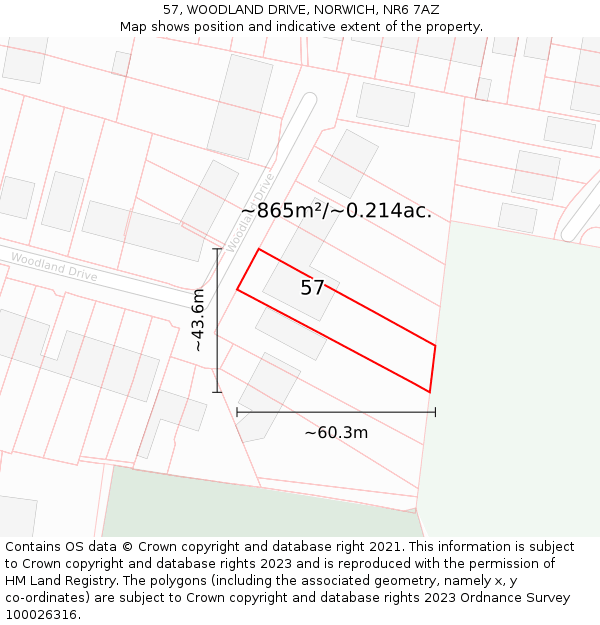 57, WOODLAND DRIVE, NORWICH, NR6 7AZ: Plot and title map