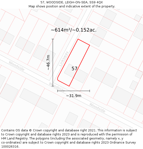 57, WOODSIDE, LEIGH-ON-SEA, SS9 4QX: Plot and title map