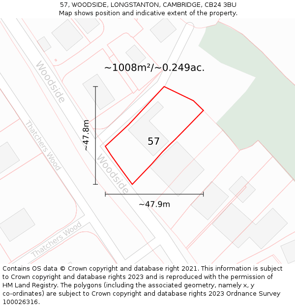 57, WOODSIDE, LONGSTANTON, CAMBRIDGE, CB24 3BU: Plot and title map