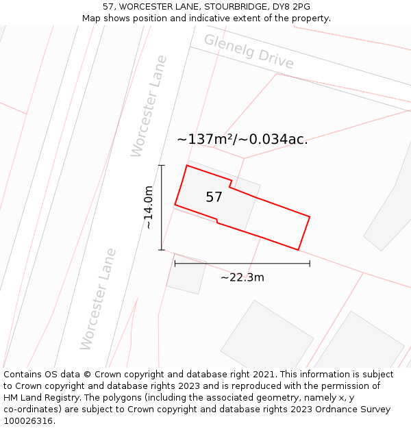 57, WORCESTER LANE, STOURBRIDGE, DY8 2PG: Plot and title map