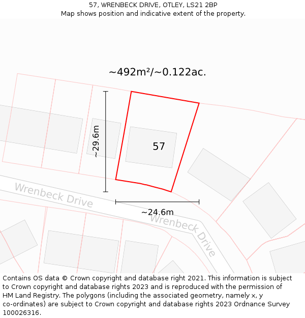 57, WRENBECK DRIVE, OTLEY, LS21 2BP: Plot and title map
