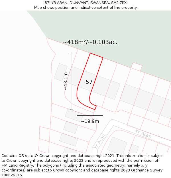57, YR ARAN, DUNVANT, SWANSEA, SA2 7PX: Plot and title map